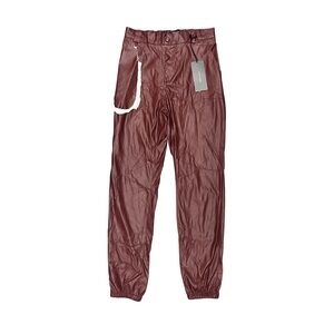 American Bazi burgundy faux leather joggers